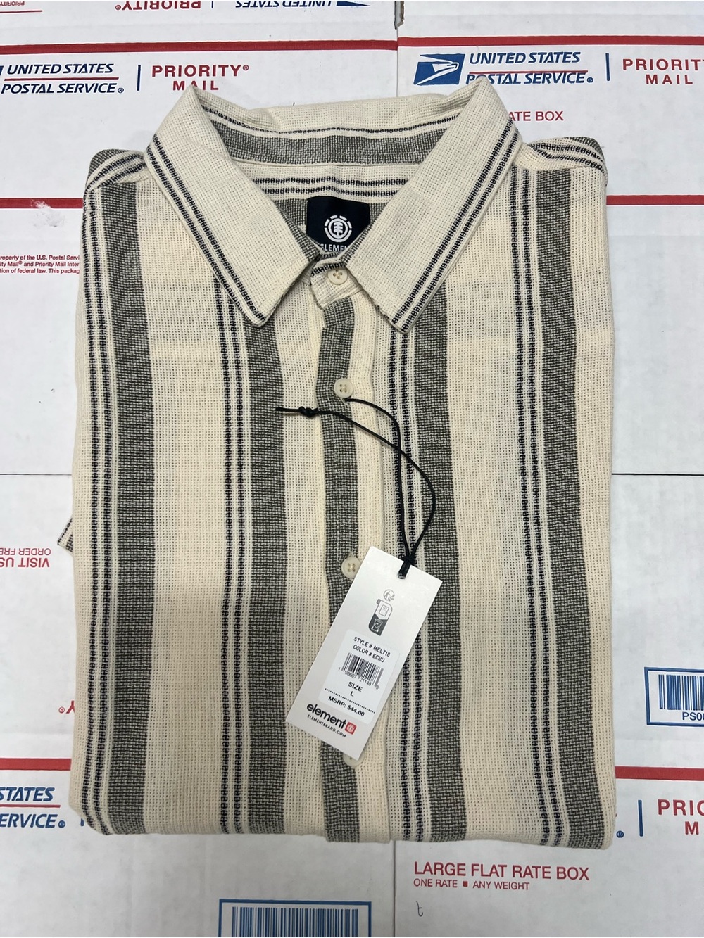 Element Cream and Gray Striped Knit Button-Down Shirt